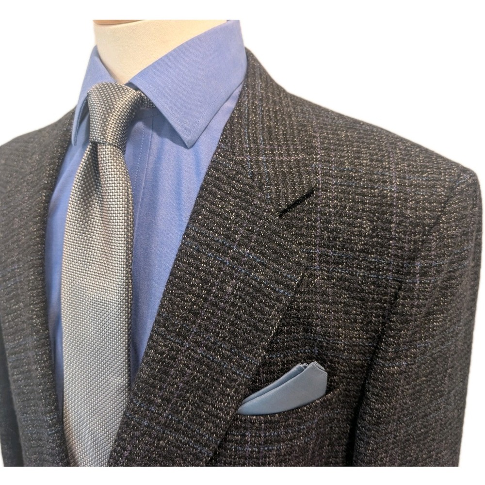 Vintage Christian Dior Monsieur Union Made USA Wool Windowpane Suit 46L‎ 38x28.5